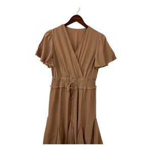 Shirred tie front butterfly sleeve dress medium/6